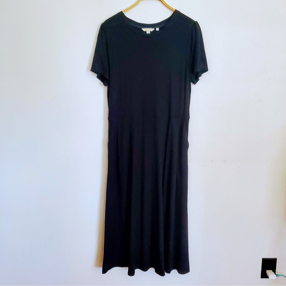 Boden Black Sheath Midi Dress Crew Neck Short Sleeve